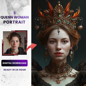Custom Royal Queen Portrait: Personalized Photo to Canvas Art (Digital Download)