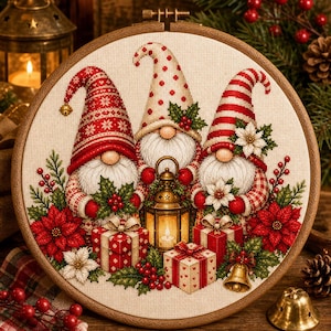 Cozy Christmas Gnome Cross Stitch Pattern for Holiday Decor & Gifting PDF