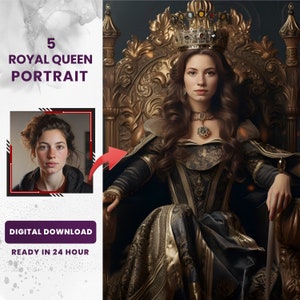 Custom Royal Queen Portrait from Photo | Renaissance Portrait | Canvas Print | Christmas Gift | Birthday Gift for Her | Digital download
