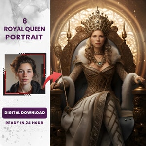 Custom Royal Queen Portrait from Photo - Renaissance Portrait - Canvas Print - Christmas Gift - Birthday Gift for Her - Digital download