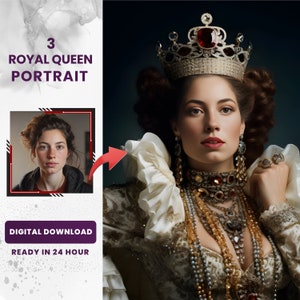 Custom Queen Royal Portrait  - Portrait from Photo - Custom Woman Portrait - Renaissance Portrait - Historical Portrait
