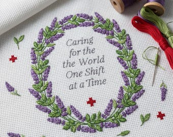 Nurse Appreciation Cross Stitch Gift, Healthcare Hero Pattern PDF, Caring for World Instant Download