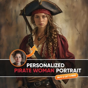 Portrait de femme pirate personnalisé : cadeau d&#39;échange de visage personnalisé (téléchargement numérique)
