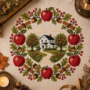 Cozy Farmhouse Cross Stitch Pattern, Autumn Wreath PDF for Fall Home Decor Craft