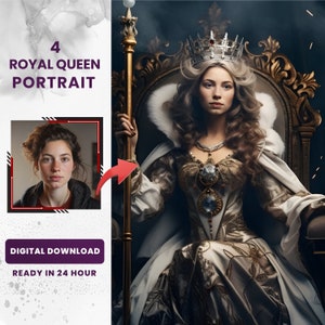 Custom Royal Queen Portrait from Photo | Renaissance Portrait | Canvas Print | Christmas Gift | Birthday Gift for Her | Digital download