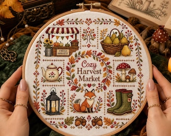 Fall Home Decor Cross Stitch Pattern, Autumn Season Craft Project for Cozy Wall Art