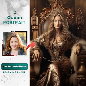 Custom Queen Royal Portrait from Photo | Queen Portrait | Historical Portrait Custom Women Portrait | Canvas Print | Digital download