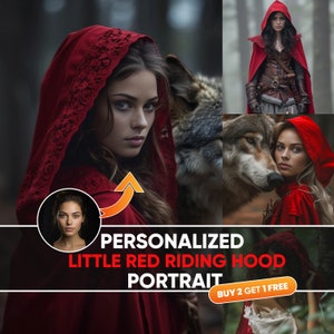 Portrait personnalisé du petit chaperon rouge, portraits personnalisés, cadeau d&#39;anniversaire, portrait de femme