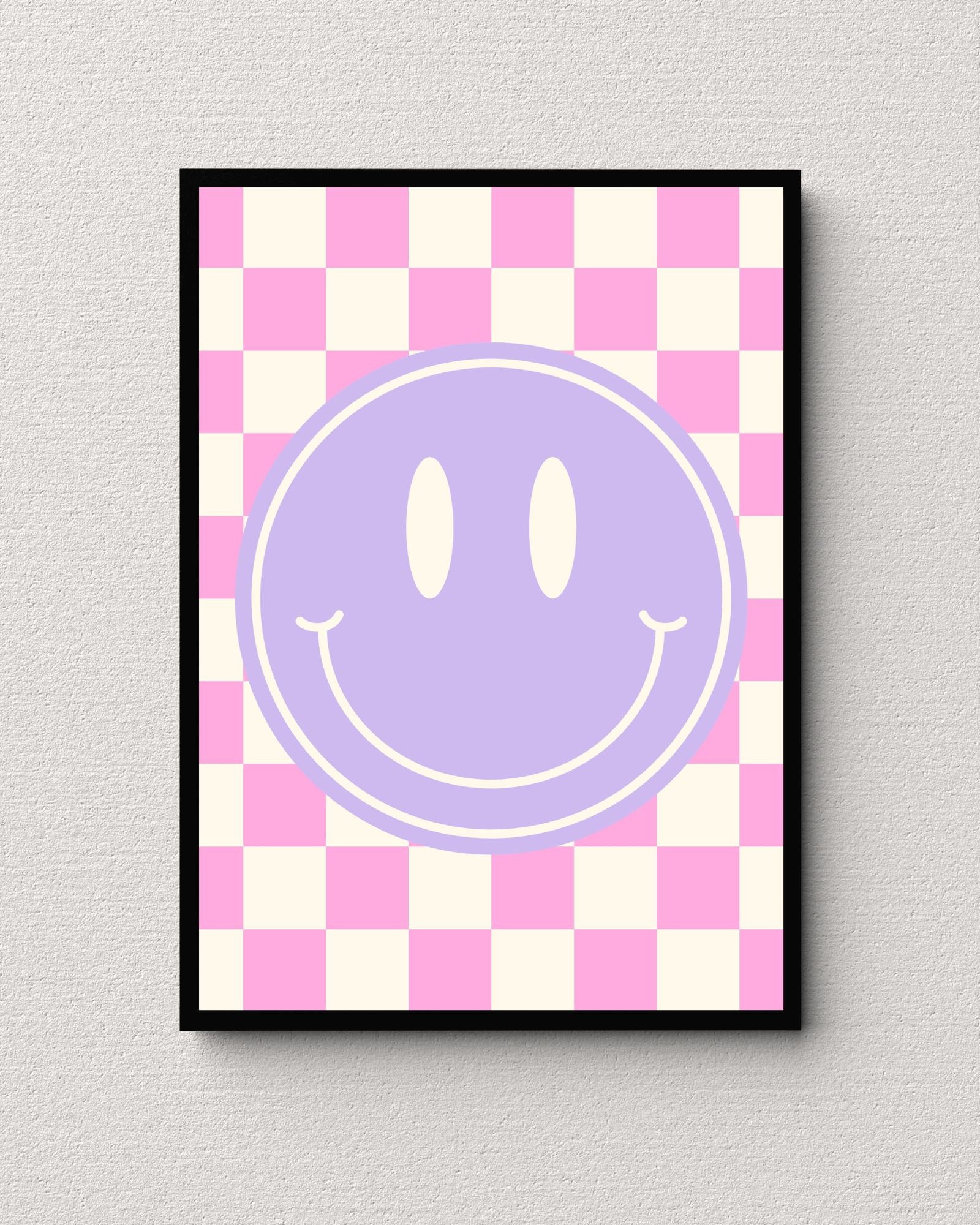 Checkered Smiley Face Digital Wall Art - Purple and Pink - Etsy