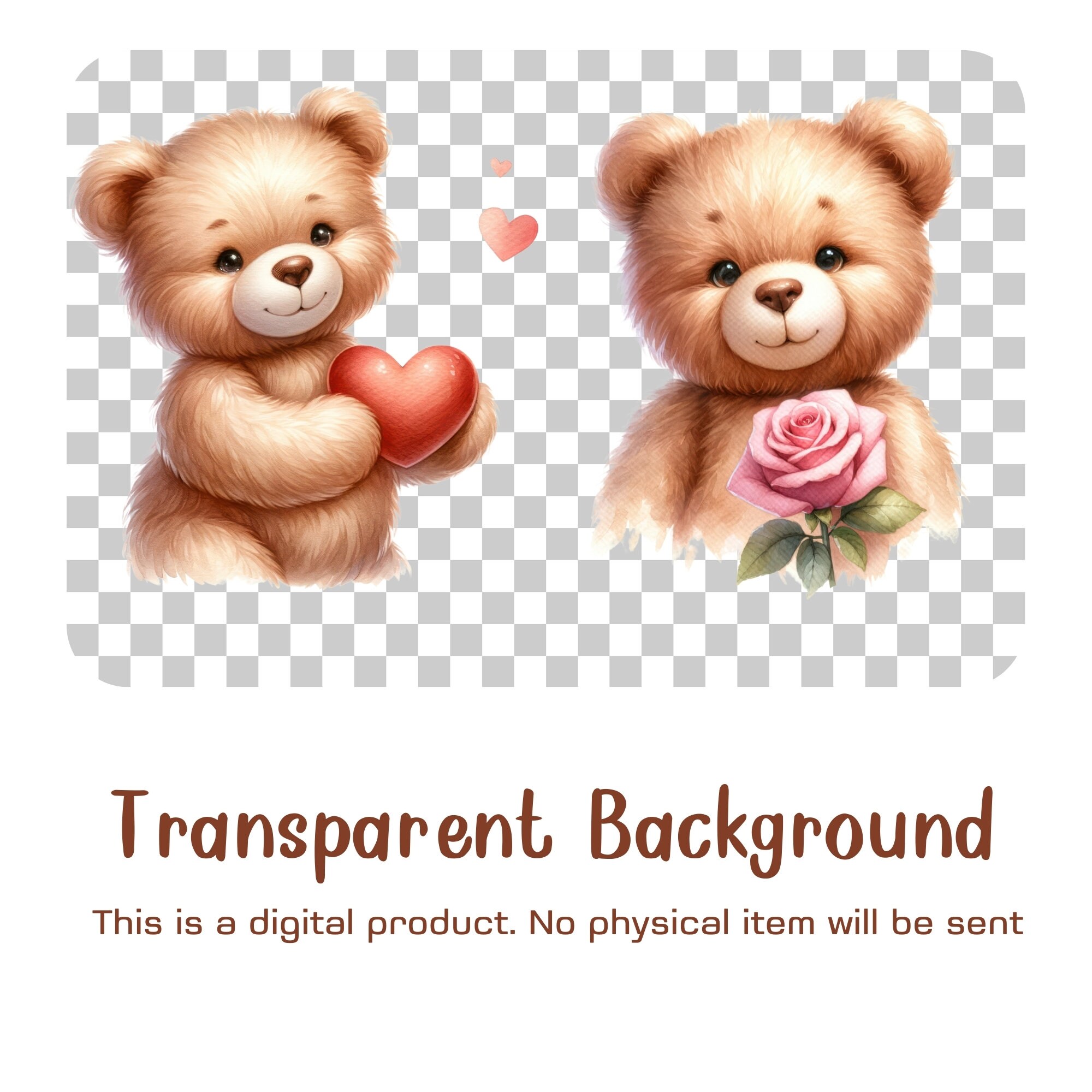 Watercolor Valentines Teddy Bear Clipart, 16 PNG Cute Bears Clipart ...