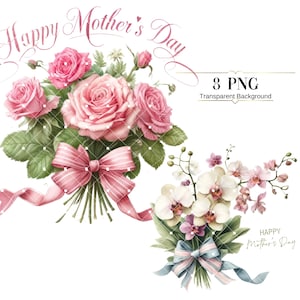 8 Moederdag clipartbundel, bloemen digitale illustraties, transparante achtergrond, commercieel gebruik, Instant Download PNG