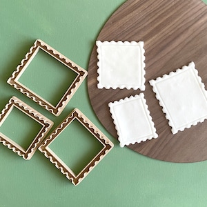 Cortadores de galletas con sello postal, juego de 3, con diseño interior en relieve: rectángulo grande, rectángulo pequeño, cuadrado