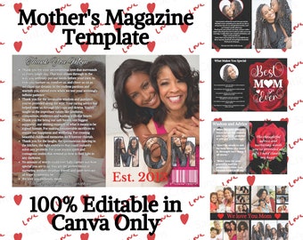 Mothers Magazine Template, Editable Magazine Template for Mother's, Mother's Day Gift 2024, Mother's Day Magazine Daughters Gift to Mom,