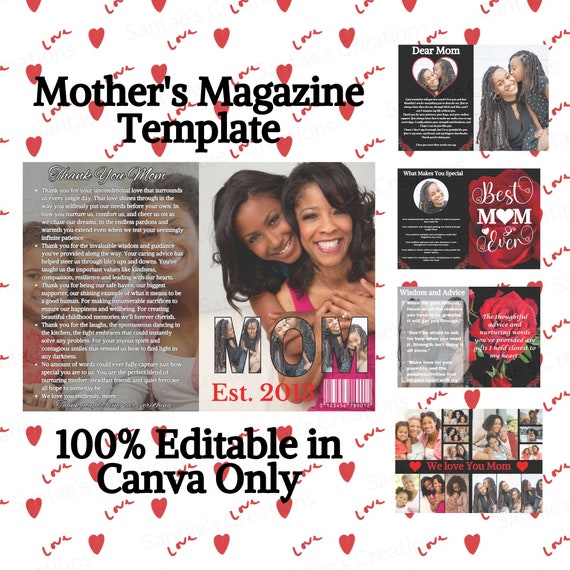 Mothers Magazine Template, Editable Magazine Template for Mother's, Mother's Day Gift 2024, Mother's Day Magazine Daughters Gift to Mom,