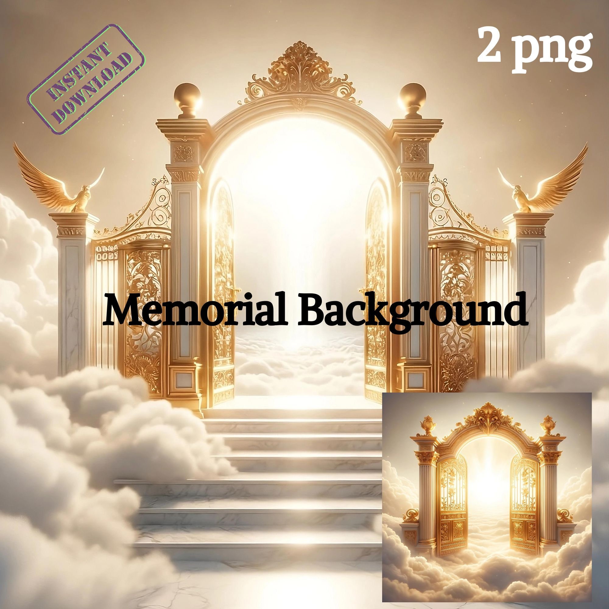 Heavenly Memorial Background: Cloudy Stairway to Gates of Heaven With ...