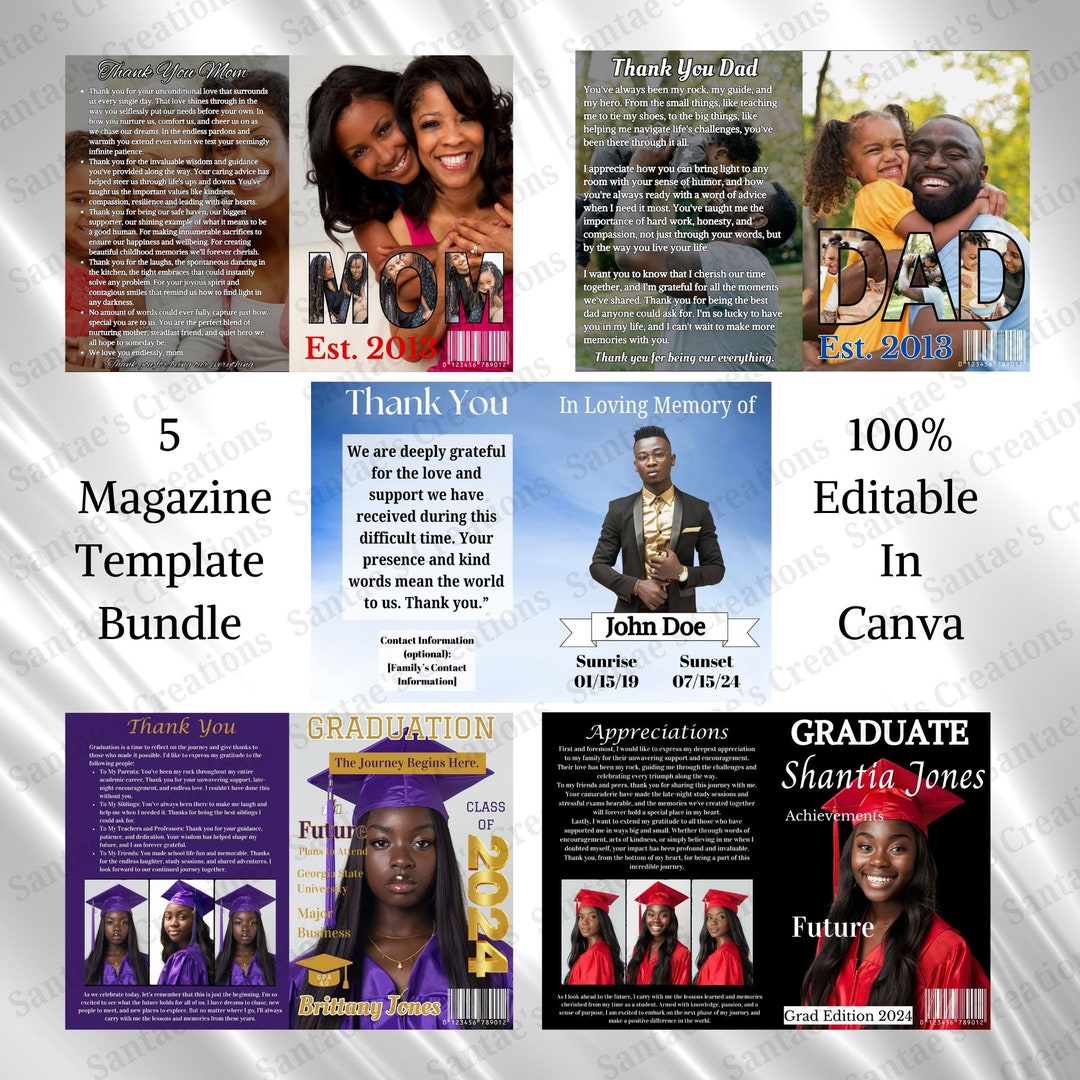 Magazine Template Bundle Graduation Template Memorial Orbituary