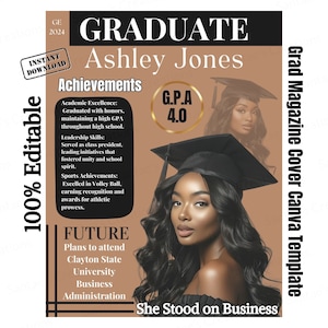 2024 Graduation Magazine Cover Template, Graduate Magazine Cover Design, Magazine Cover Template, Graduation 2024, Canva Template, Editable