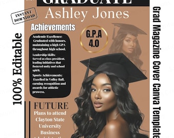 2024 Graduation Magazine Cover Template, Graduate Magazine Cover Design, Magazine Cover Template, Graduation 2024, Canva Template, Editable