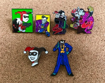 SET OF 6 0.9"-1.5" Joker and Harley “Mad Love” Enamel Pins