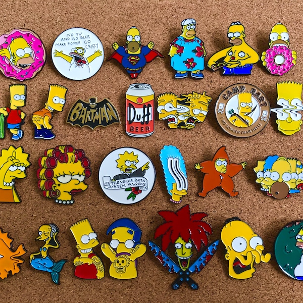 SET OF 26 The Simpsons 1.2" Enamel Pins - Brand New Homer, Marge, Bart, Lisa, Maggie, Mr. Burns, Sideshow Bob