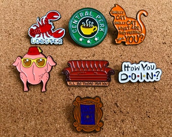 SET OF 7 Friends 1”-1.25” Enamel Pins TV Series