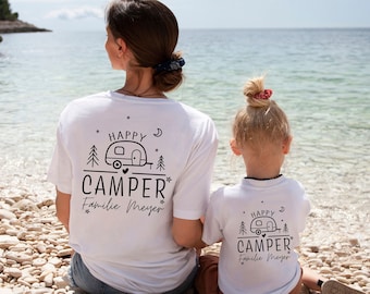 Camping Familenshirt personalisiert mit Namen, Personalisierbares T-Shirt, Campingausflug, Gruppenshirt,Wohnwagen, Vanlife, VW Bus