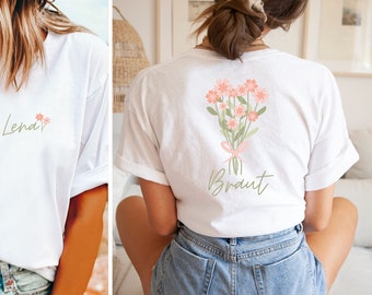 Braut Shirt mit Blumenstrauß in deiner Lieblingsfarbe, Personalisiertes Geschenk, Geschenk Braut, Junggesellinnenabschied, Brautjungfer