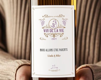 Etiqueta de vino - Etiqueta de anuncio de embarazo - Etiqueta para pegar en botella - Mensaje personalizado - Sorpresa para la familia - Bebé