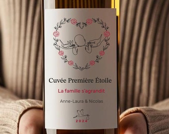Etiqueta de vino - Etiqueta de anuncio de embarazo - Etiqueta para pegar en botella - Mensaje personalizado - Sorpresa para la familia - Bebé