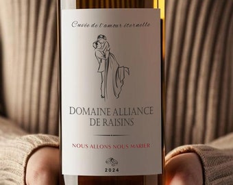 Etiqueta de vino para anuncio de boda - botella de boda original - etiqueta de botella de vino - etiqueta francesa - inglesa - internacional
