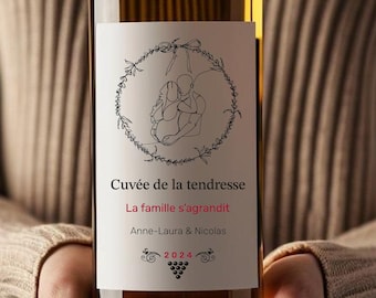 Etiqueta de vino - Etiqueta de anuncio de embarazo - Etiqueta para pegar en botella - Mensaje personalizado - Sorpresa para la familia - Bebé