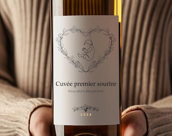 Etiqueta de vino - Etiqueta de anuncio de embarazo - Etiqueta para pegar en botella - Mensaje personalizado - Sorpresa para la familia - Bebé