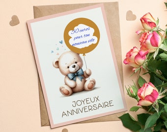 Carte à gratter personnalisable / Carte cadeau anniversaire / Bon pour / Annonce grossesse / Demande en mariage / Pacs / nounours