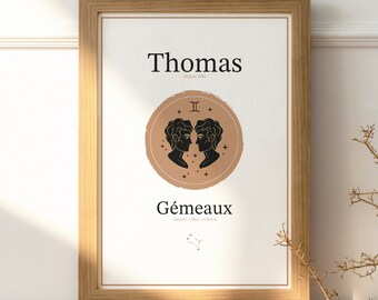 Personalized astrological sign poster, print, name poster, gift, home decor, zodiac, wedding, birth