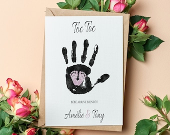 Personalized Pregnancy Announcement Card with Handprints, The family is growing, baby announcement card, pregnancy announcement idea