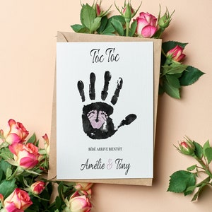 Personalized Pregnancy Announcement Card Handprints, The family is growing, baby announcement card, pregnancy announcement idea