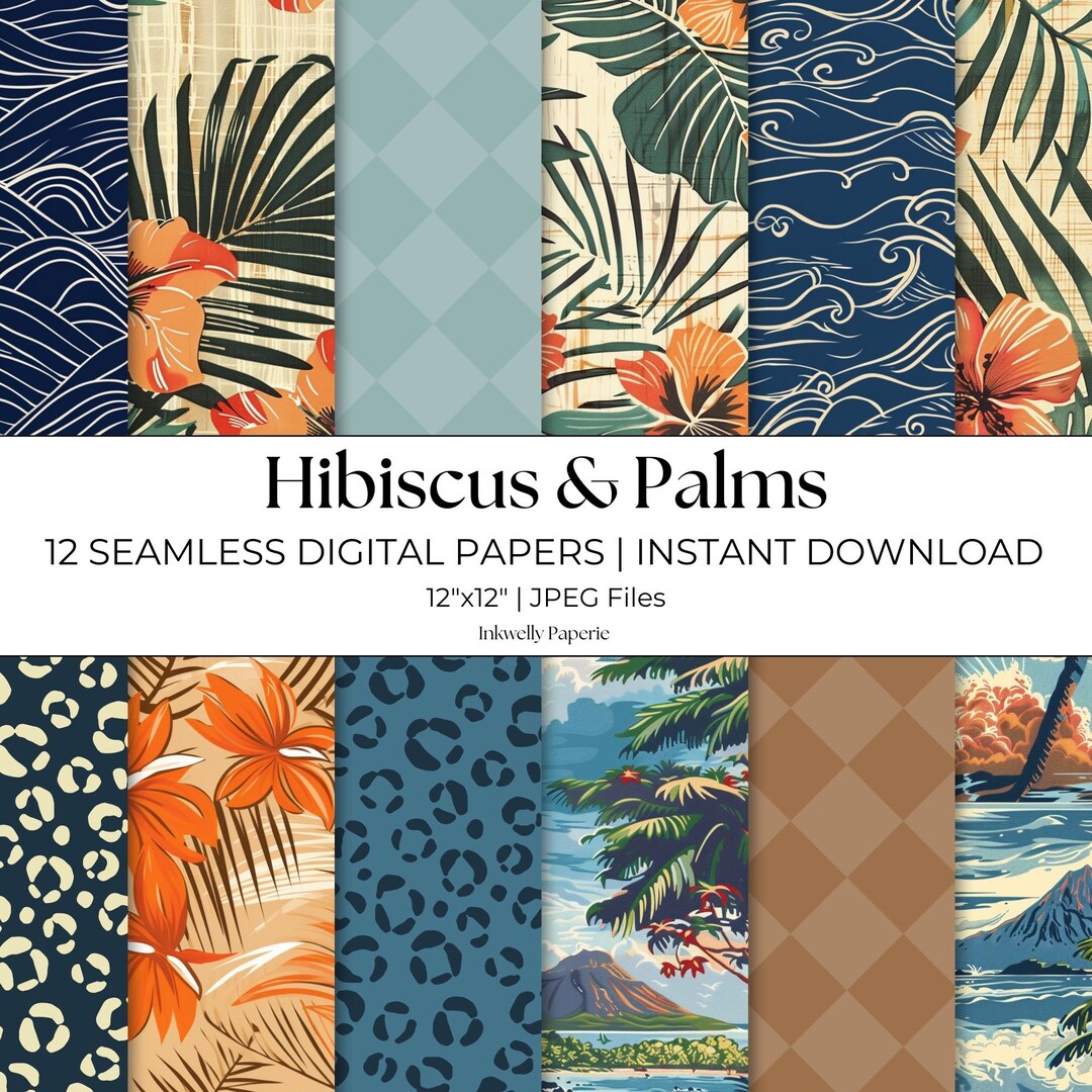 Hibiscus & Palms Seamless Digital Papers | 12x12 Inch Digital Papers ...