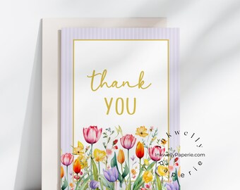 Tulips Floral Thank You Gratitude Card | Instant Digital Download | Printable Card | 4x6 & 5x7 inch PDF