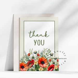 Tarjeta de agradecimiento de agradecimiento de flores silvestres / Descarga digital instantánea / Tarjeta imprimible / PDF de 4x6 y 5x7 pulgadas