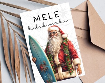 Mele Kalikimaka Surfing Santa Printable Christmas Card | Beachy Hipster Christmas Card | Instant Digital Download | 4x6 & 5x7 inch PDF - #4