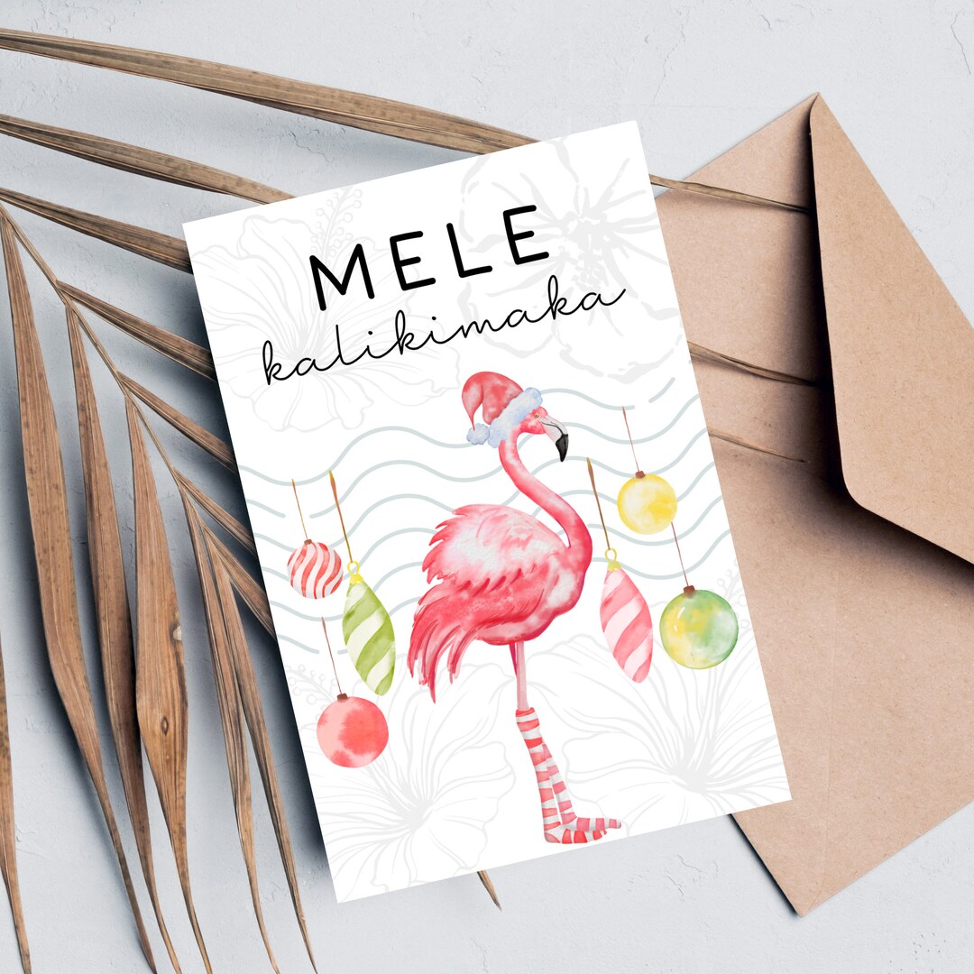 Mele Kalikimaka Festive Flamingo Printable Christmas Card Tropical ...