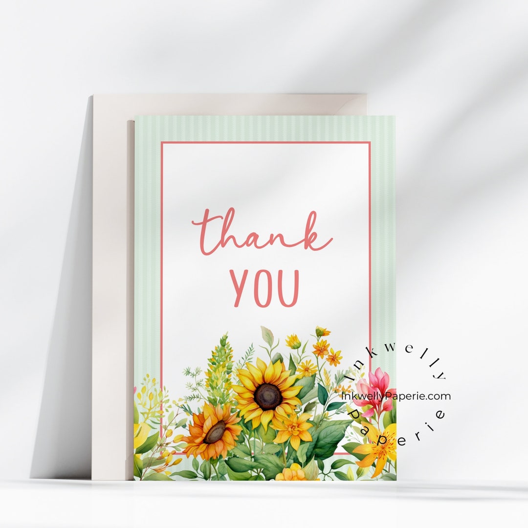 Sunflower Thank You Gratitude Card | Instant Digital Download ...