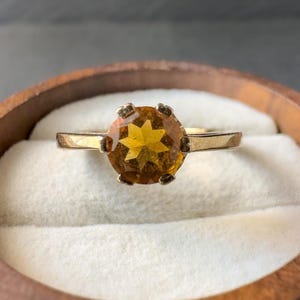 Vintage 9ct Solid Gold Citrine Ring | 6mm Golden Yellow Solitaire | UK N /US 6.75 - Resizable | November Birthstone Gift | English Hallmarks