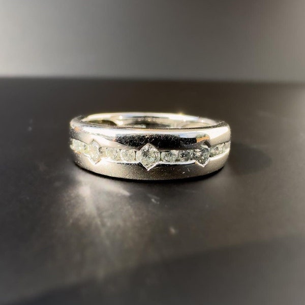 9ct White Gold, Vintage, Half Eternity Diamond Band Ring, Anniversary Ring, Wedding RIng, Stackable Ring