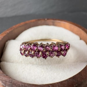 Vintage 9ct Gold Ruby Cluster Ring: English Hallmarked, UK N 1/2 / US 7