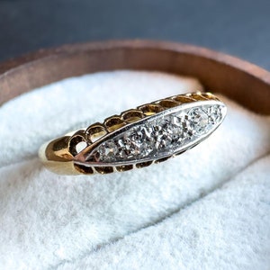 Antique 18ct Gold & Platinum Diamond Ring | Antique Marquise Design Jewelry | UK J 1/2 - US 5  | Resizable | Five Stones Diamond Ring |
