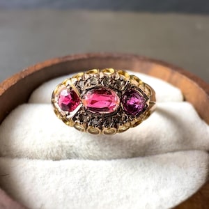 Antique 9ct Gold Ruby Paste Ring | Edwardian Chester Hallmarked Jewelry | L 1/2 - US 6 | Resizable |