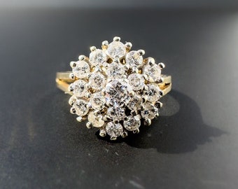 9ct Gold | Vintage |Stunning | Diamond Flower Halo Cluster Ring |Multi Stone Ring | Dress Ring | Engagement Ring | English Hallmarks |