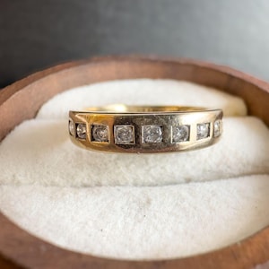 Vintage 9 Karat Gold 0,25 Karat Diamant Halb Eternity Ring | Elegantes U-Band | Stapelbarer Bandring |Größe UK K - US Größe 5.5 | Größenverstellbar
