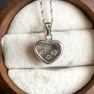 Stunning | Floating Happy Hearts Diamond Heart Pendant in 18ct White  Solid Gold with 18ct Fine Link Chain Necklace | Unique Necklace Gift